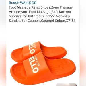 Walldor Orange Slide Sandals with 'HELLO' Print